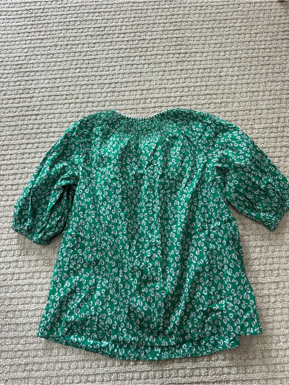 Boden Green & White Floral Print Short Sleeve Shirt Blouse Sz 2 - Picture 6 of 6